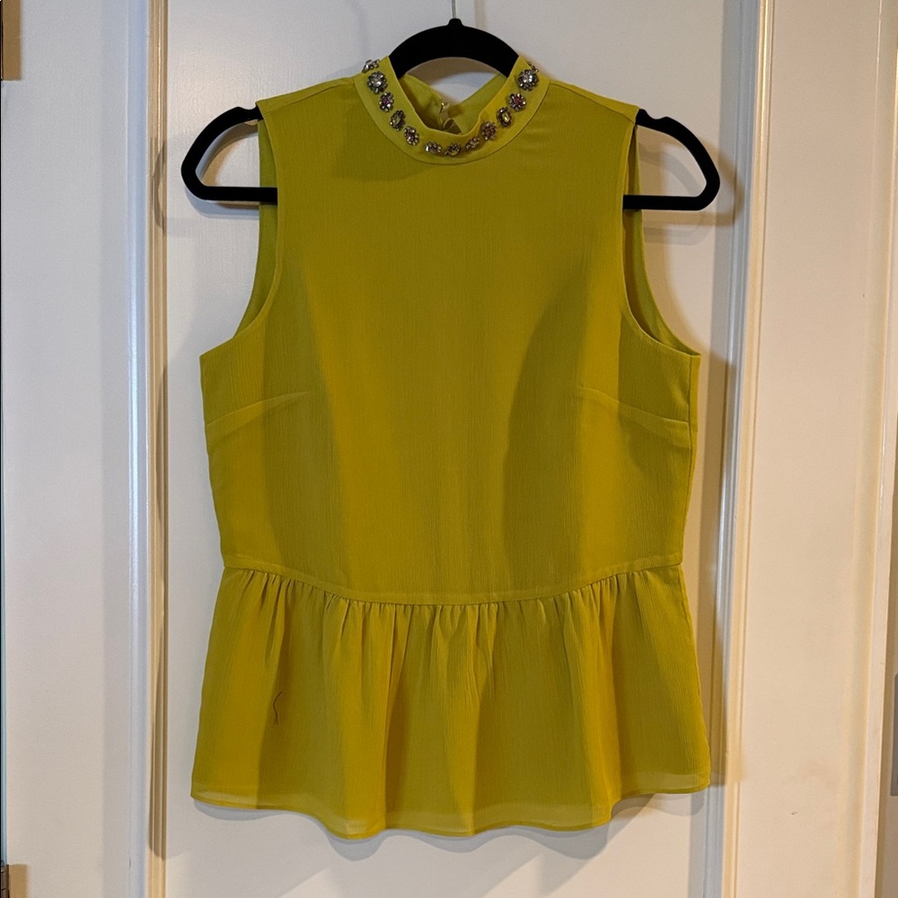 J. Crew Chartreuse Embellished Peplum Blouse.  XS NWT!